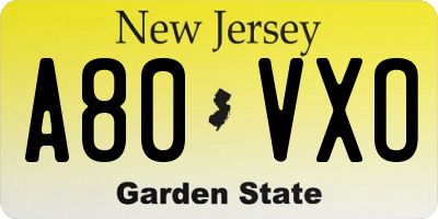 NJ license plate A80VXO