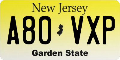 NJ license plate A80VXP