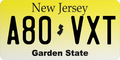 NJ license plate A80VXT