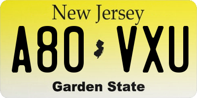 NJ license plate A80VXU