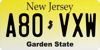 NJ license plate A80VXW