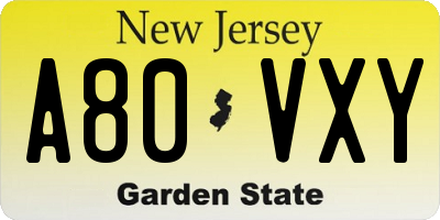 NJ license plate A80VXY