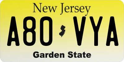 NJ license plate A80VYA