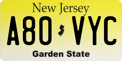 NJ license plate A80VYC