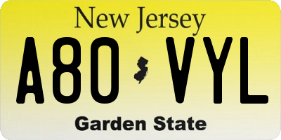 NJ license plate A80VYL