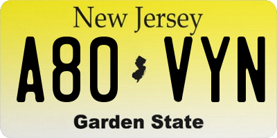 NJ license plate A80VYN
