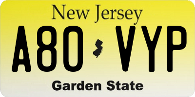 NJ license plate A80VYP