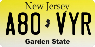 NJ license plate A80VYR