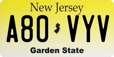 NJ license plate A80VYV
