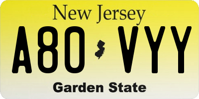 NJ license plate A80VYY