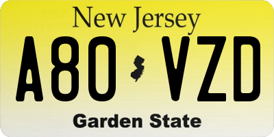 NJ license plate A80VZD