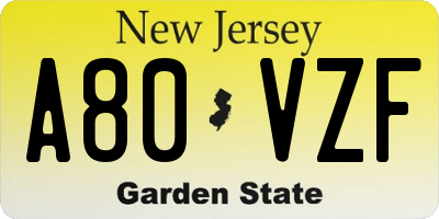 NJ license plate A80VZF