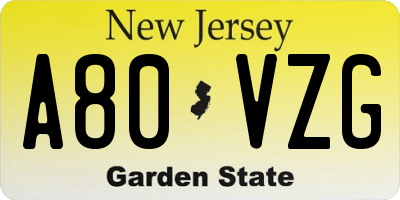 NJ license plate A80VZG