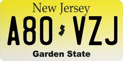 NJ license plate A80VZJ