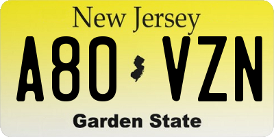 NJ license plate A80VZN