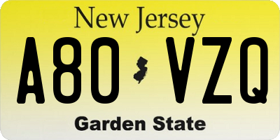 NJ license plate A80VZQ