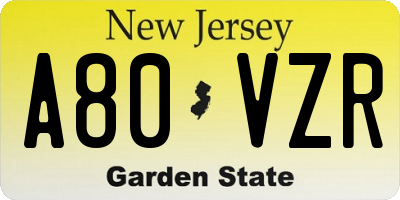 NJ license plate A80VZR