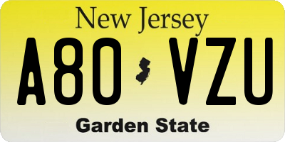 NJ license plate A80VZU