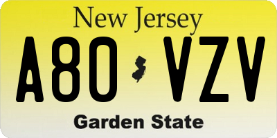 NJ license plate A80VZV