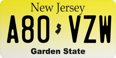 NJ license plate A80VZW