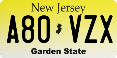 NJ license plate A80VZX