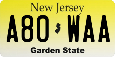 NJ license plate A80WAA