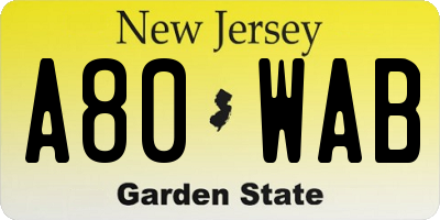 NJ license plate A80WAB