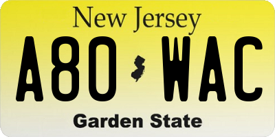 NJ license plate A80WAC