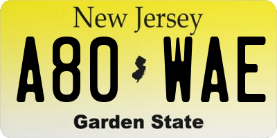 NJ license plate A80WAE