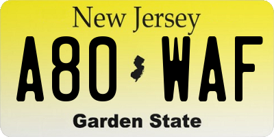 NJ license plate A80WAF