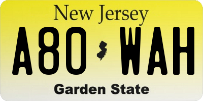 NJ license plate A80WAH