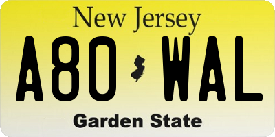 NJ license plate A80WAL