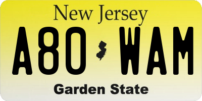 NJ license plate A80WAM