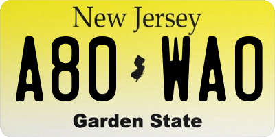 NJ license plate A80WAO