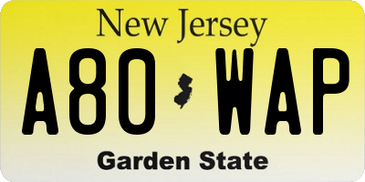 NJ license plate A80WAP