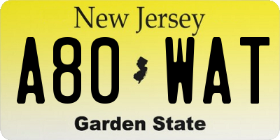 NJ license plate A80WAT
