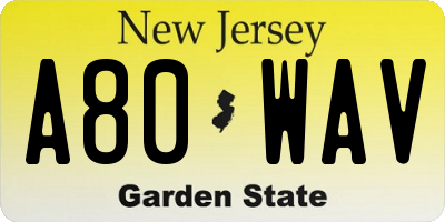 NJ license plate A80WAV