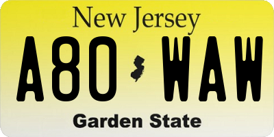 NJ license plate A80WAW