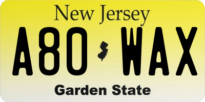 NJ license plate A80WAX