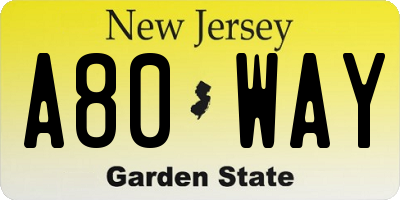 NJ license plate A80WAY