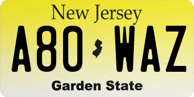 NJ license plate A80WAZ