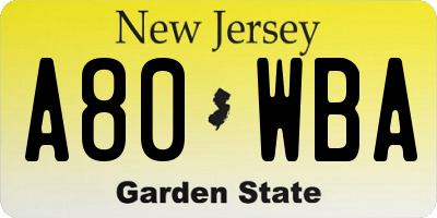 NJ license plate A80WBA