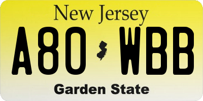 NJ license plate A80WBB