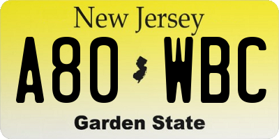 NJ license plate A80WBC