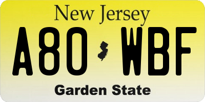 NJ license plate A80WBF