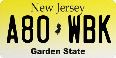 NJ license plate A80WBK