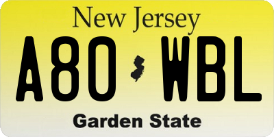 NJ license plate A80WBL