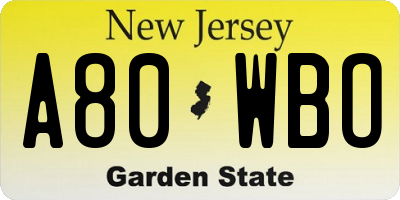 NJ license plate A80WBO