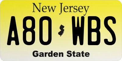 NJ license plate A80WBS