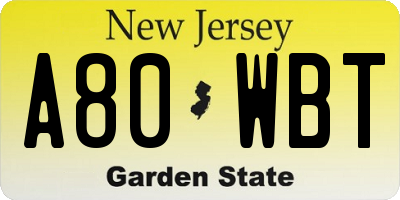 NJ license plate A80WBT